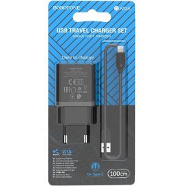 Լիցքավորիչ և լիցքավորման լար Borofone Lightning BA52A սև