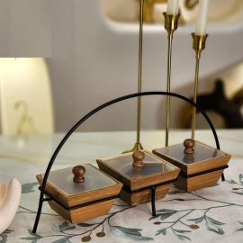 Մատուցարան բամբուկե մետաղական տակդիրով ուղղանկյուն 3 տեղ 39*10*20սմ XZ-4621