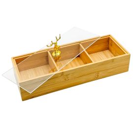 Մատուցարան Բամբուկե․ Ապակյա Կափարիչով․ Ուղղանկյուն 33*12*7սմ 3 տեղ XZ-4594