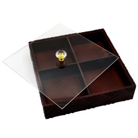 Մատուցարան Բամբուկե․ Ապակյա Կափարիչով․  Շագանակագույն․ Քառակուսի 25*25*6սմ 4 տեղ XZ-4593