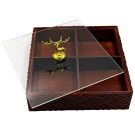 Մատուցարան Բամբուկե․ Ապակյա Կափարիչով․ Շագանակագույն․ Քառակուսի 22*22*6սմ 4 տեղ XZ-4592