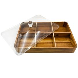 Մատուցարան Բամբուկե Ապակյա Կափարիչով ՈՒռուցիկ ՈՒղղանկյուն 41*28*6սմ 6 տեղ  XZ-4617