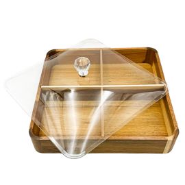 Մատուցարան Բամբուկե Ապակյա Կափարիչով ՈՒռուցիկ Քառակուսի 33*33*6սմ 4 տեղ XZ-4614