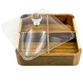 Մատուցարան բամբուկե Ապակյա կափարիչով ՈՒռուցիկ  Քառակուսի 23*23*6սմ 4 տեղ XZ-4612