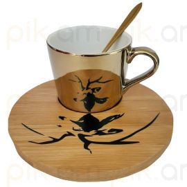 Բաժակ թեյի ոսկեգույն փայտե տակդիրով XZ-391