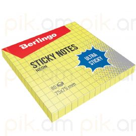 Նշումների թուղթ Berlingo "Ultra Sticky" 75*75սմ 80 թերթ դեղին