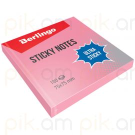 Նշումների թուղթ Berlingo "Ultra Sticky" 75*75սմ 100 թերթ վարդագույն