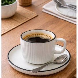 Բաժակ Կերամիկական Տակդիրով Մուգ եզրերով Սուրճ XZ-6457