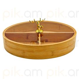 Մատուցարան Բամբուկե․ Ապակյա Կափարիչով․ Օվալ 29*21*6սմ 4 տեղ  XZ-4602