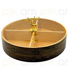 Մատուցարան Բամբուկե․ Ապակյա Կափարիչով․ Կլոր 25*25*6սմ 4 տեղ XZ-4601