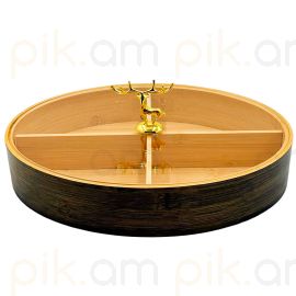 Մատուցարան Բամբուկե Ապակյա Կափարիչով Օվալ 29*21*6սմ  4 տեղ  XZ-4603