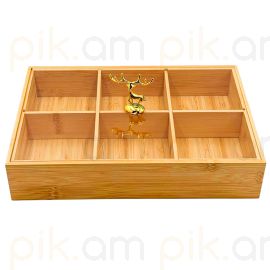 Մատուցարան Բամբուկե Ապակյա Կափարիչով ՈՒղղանկյուն 33*22*7սմ 6 տեղ XZ-4597