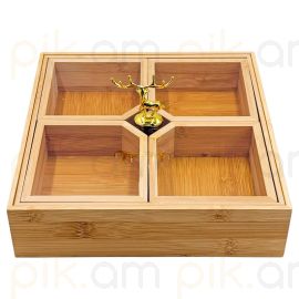 Մատուցարան Բամբուկե Ապակյա Կափարիչով Քառակուսի 25*25*7սմ 4 տեղ  XZ-4587