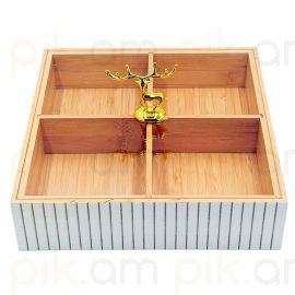 Մատուցարան Բամբուկե․ Ապակյա Կափարիչով․ Գծավոր․ Քառակուսի 22*22*6սմ 4 տեղ XZ-4589