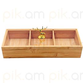 Մատուցարան Բամբուկե Ապակյա Կափարիչով Ուղղանկյուն 33*12*7սմ 3 տեղ XZ-4594