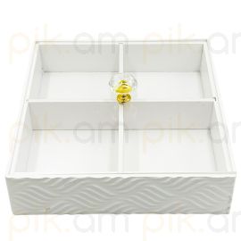 Մատուցարան Բամբուկե․ Ապակյա Կափարիչով․ Սպիտակ․ Քառակուսի 22*22*6սմ 4 տեղ XZ-4590