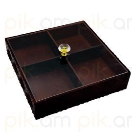 Մատուցարան Բամբուկե․ Ապակյա Կափարիչով․  Շագանակագույն․ Քառակուսի 25*25*6սմ 4 տեղ XZ-4593