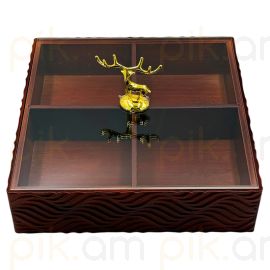 Մատուցարան Բամբուկե․ Ապակյա Կափարիչով․ Շագանակագույն․ Քառակուսի 22*22*6սմ 4 տեղ XZ-4592