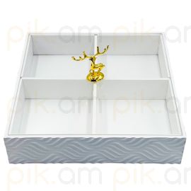 Մատուցարան Բամբուկե․ Ապակյա Կափարիչով․ Ալիք․ Սպիտակ․ Քառակուսի 25*25*6սմ 4 տեղ XZ-4591