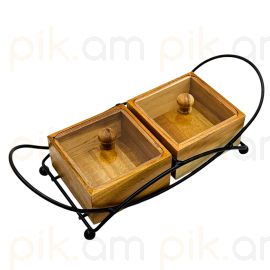 Մատուցարան բամբուկե մետաղական տակդիրով ուղղանկյուն 2 տեղ 33*13*8սմ XZ-4619