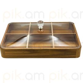 Մատուցարան բամբուկե Ապակյա կափարիչով ՈՒռուցիկ ՈՒղղանկյուն 37*25*6սմ 6 տեղ XZ-4616