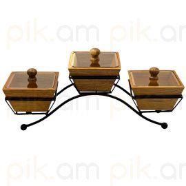 Մատուցարան Բամբուկե Մետաղական Տակդիրով Ուղղանկյուն 3 տեղ 33*10*14սմ XZ-4618