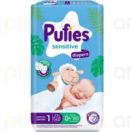 Մանկական տակդիր Pufies Sensitive N1 Newborn (2-5կգ), 43 հատ